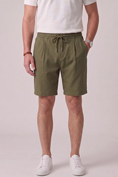 GENIUS STORE Ανδρικό σορτς χαλαρής εφαρμογής χακί καλοκαιρινό με ελαστική μέσ...
