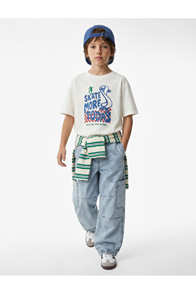 Koton Tricou oversize din bumbac, imprimat, cu mânecă scurtă și guler rotund