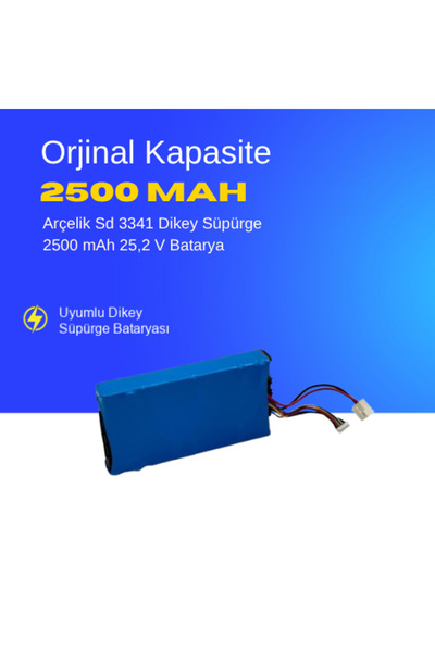 Arçelik Sd 3341 Dikey Süpürge 2500 mAh 25,2 V Batarya – Orjinal Uyumlu Uzun Ö...