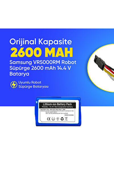 Samsung VR5000RM Robot Süpürge 2600 mAh 14.4 V Batarya – Orjinal Uyumlu Uzun ...