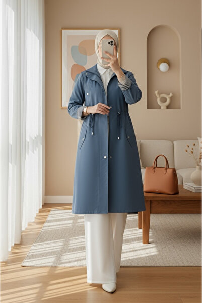 Modamorfo Τούνελ με κορδόνια, κορυφαία τσέπη, λεπτομέρεια χωρίς επένδυση, πλε...