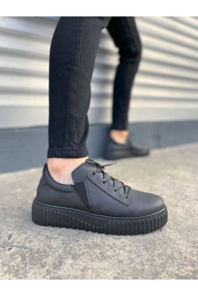 Generic Brand Jy502 Bold Lace-Up Leather Men's Casual Sneaker Shoes Cst Black