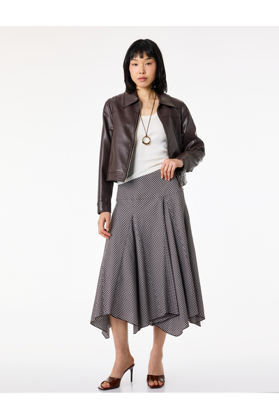 Koton Βαμβακερή ασύμμετρη καρό μίντι φούστα με κοψίματα