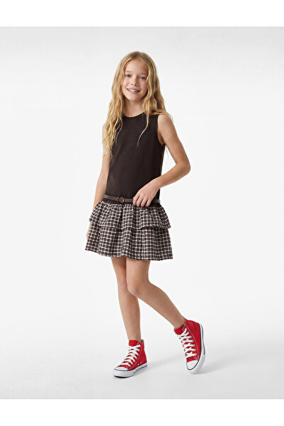 Koton Βαμβακερό φόρεμα με λαιμόκοψη ποδηλάτου και λεπτομέρεια στη ζώνη