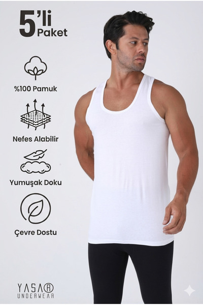 YASAR UNDERWEAR Tricou cu nervuri din bumbac pieptănat pentru bărbați – Alb (...