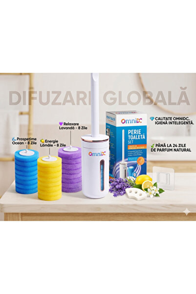 OmniDC Perie Toaleta Cu 32 Bureti de Rezerva si 3 Difuzor Aroma Lamaie, Monta...