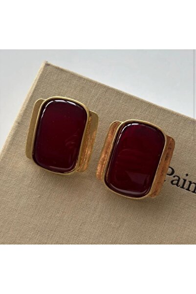 Quality Accessories Vintage Gold Earrings with Big Stones Red Black Brown Col...