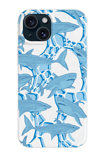 shoptocase iPhone 14/13 Uyumlu Köpekbalığı Desenli TPU İçi Süet Silikon Lansm...