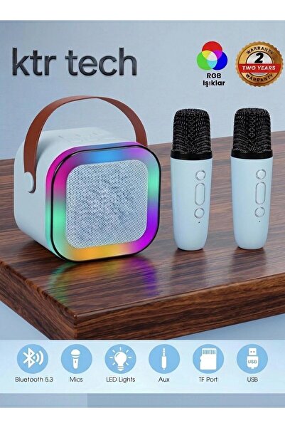 KTR TECH Karaoke Bluetooth Hoparlör Kablosuz Çift Mikrofonlu Rgb Led Işıklı 5...