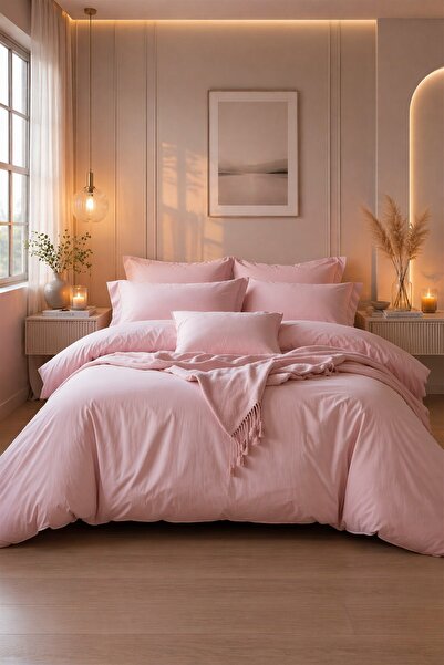 MORE HOME غطاء لحاف مزدوج + غطاء وسادة (بدون ملاءات) بودرة