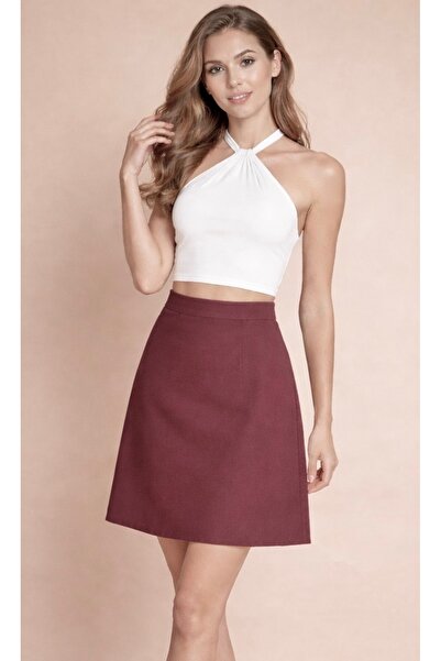 Kahra Collection Toprak Bordo Ψηλόμεση Ελαφριά Φούστα από Λύκρα μέχρι το Γόνα...