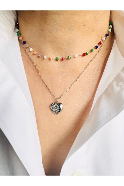 DEVİ fashion Steel Double Combination Heart Necklace