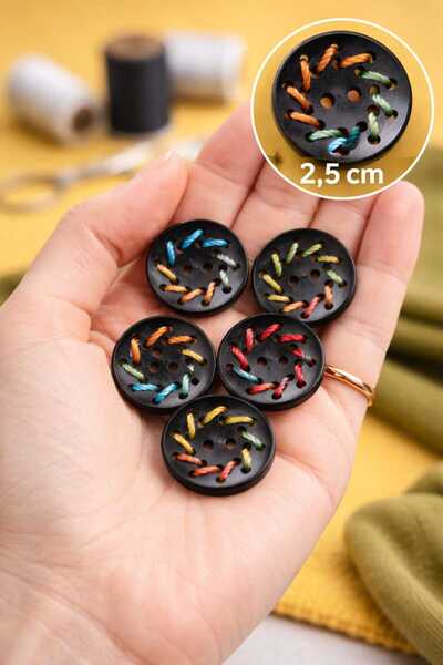 İMREN AKSESUAR Καφέ Φυσικό Ξύλινο Κουμπί Πλακάκι με Έγχρωμο Κλωστό 2,5 εκ. 1 ...