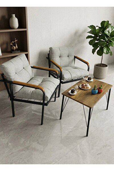 Madame Home Lale Balkon, Bahçe, Cafe  Metal Kanepe Koltuk Takımı 2 Tekli + Sehpa