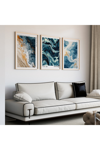 Artiera Σετ ζωγραφικής 3 τεμαχίων Blue Waves Spiritual Japandi Art με ξύλινο ...