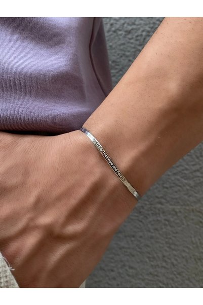 h&b design jewel 925 Ayar Gümüş Yazılı İtalyan Zinciri Bileklik