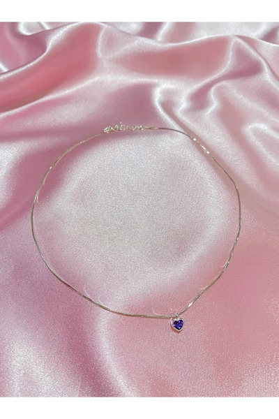 h&b design jewel 925 Ayar Gümüş Silver Mor Mini Kalp Choker