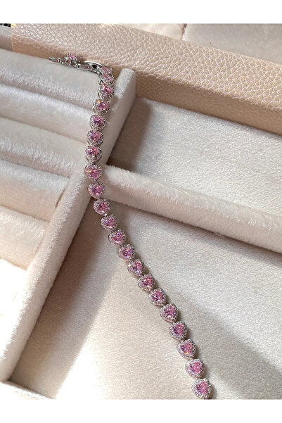 h&b design jewel Vip Pembe Taşlı Kalp Bileklik