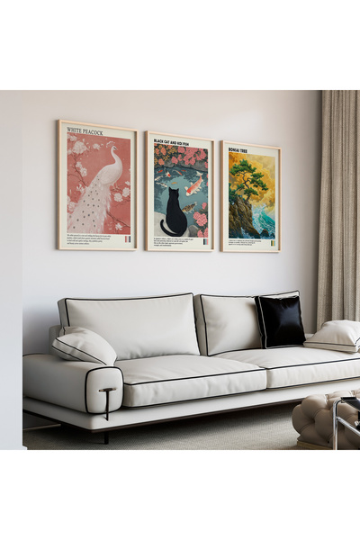 Artiera Σετ ζωγραφικής με ξύλινο πλαίσιο 3 τεμαχίων Peacock Black Cat Bonsai ...