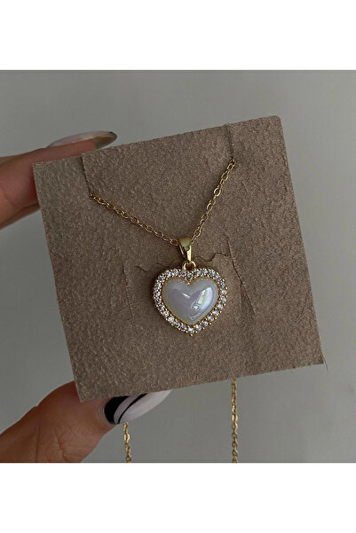 h&b design jewel Steel White Stone Heart Necklace