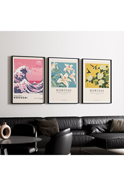 Artiera Σετ ζωγραφικής με ξύλινο πλαίσιο 3 τεμαχίων Pink Wave Flowers Japandi...