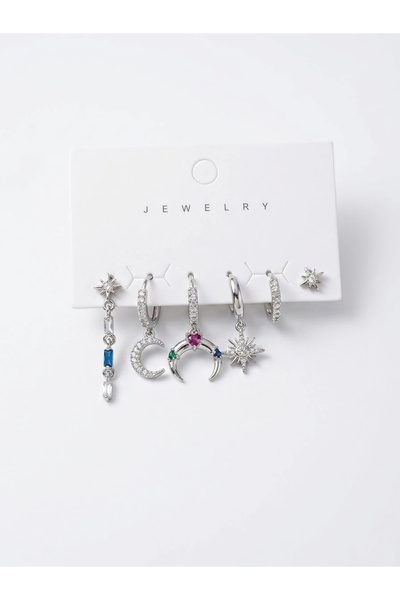 h&b design jewel Steel Moon Detail 6-Piece Earring Set