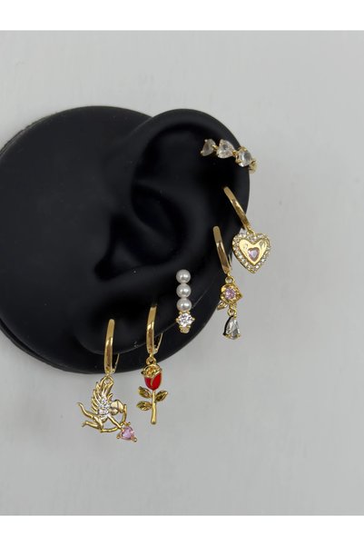 h&b design jewel Çelik Gold Eros Detay 6 Lı Küpe Setleri