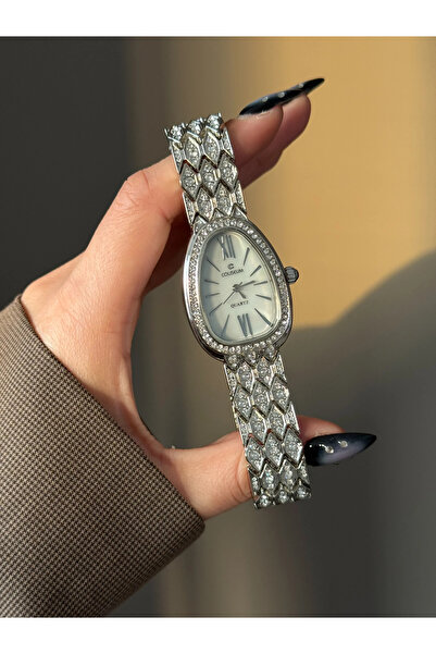h&b design jewel Silver White Dial Stone Wristwatch