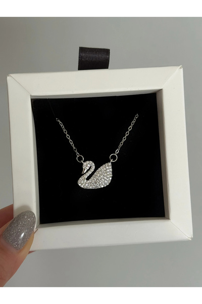 h&b design jewel Çelik Silver Taşlı Kuğu Kolye