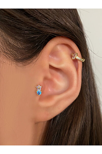 h&b design jewel Cerrahi Çelik Gold Mavi Tragus Piercing