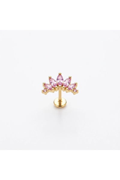 h&b design jewel Cerrahi Çelik Pembe 7 Taşlı Piercing