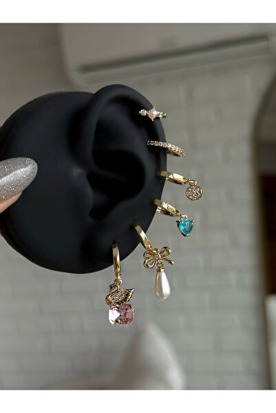 h&b design jewel Swan Detailed Gold 6-Piece Earring Set