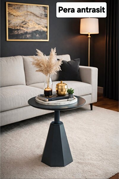 Gold Design Pera Antrasit Renk 50 Cm Yükseklik , Yan Sehpa Zigon