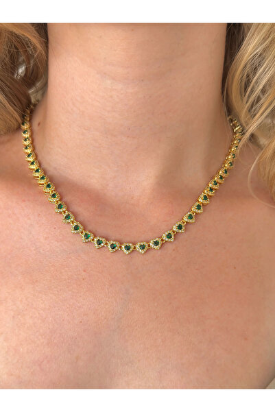 h&b design jewel Gold Yeşil Kalpli Kolye