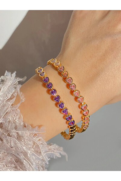 h&b design jewel Çelik Renkli Taşlı Kalp Bileklik