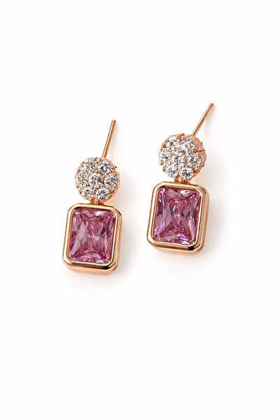 h&b design jewel Steel Pink Square Stone Earrings