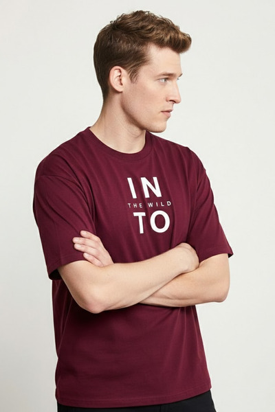 COMBİNE MİCHAİL Ανδρικό μπλουζάκι Into The WILD με τύπωμα σε χαλαρή γραμμή, μ...