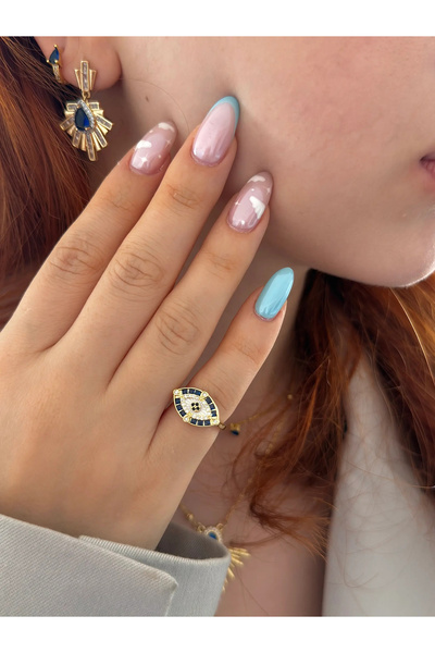 h&b design jewel خاتم ذهبي باللون الأزرق الداكن