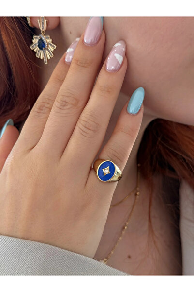 h&b design jewel Steel Gold Navy Blue Enamel Little Finger Ring