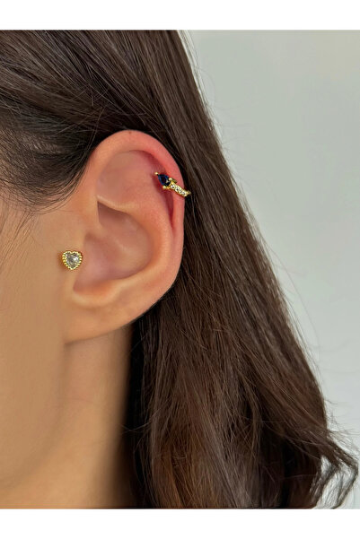 h&b design jewel Çelik Gold Lacivert Taşlı Halka Piercing