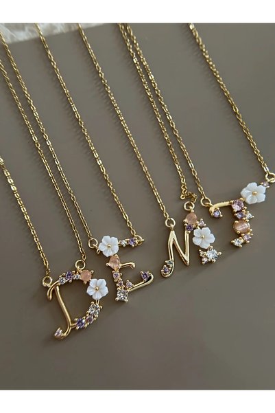 h&b design jewel Steel Flower m Letter Necklace