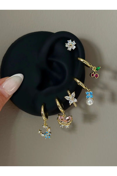 h&b design jewel طقم أقراط مكون من 6 قطع بتفاصيل فراشة مرصعة باللؤلؤ
