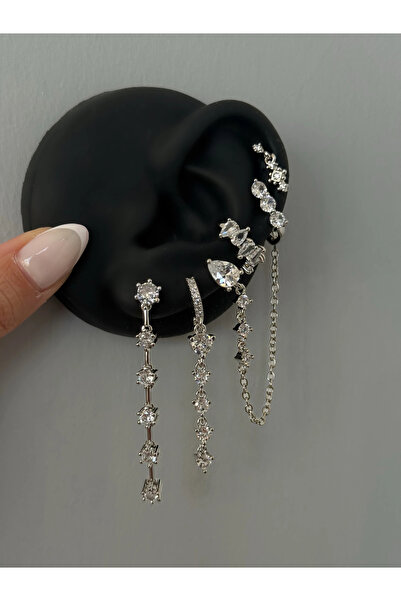 h&b design jewel Çelik Silver 6 Lı Küpe Seti