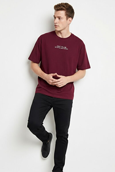 COMBİNE MİCHAİL Ανδρικό μπλουζάκι με κοντό μανίκι και στάμπα σε μπορντό χρώμα