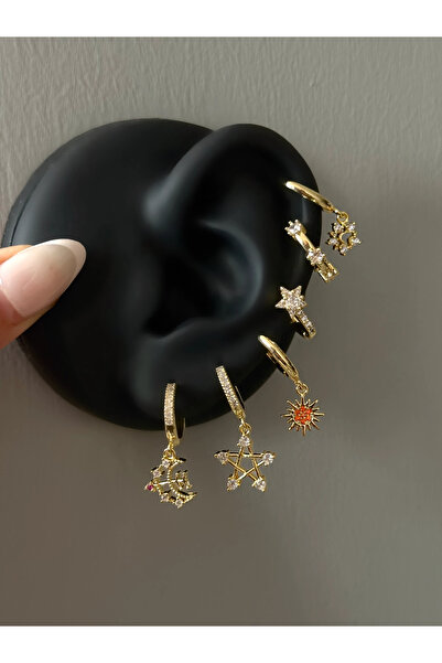h&b design jewel Güneş Detaylı 6 Lı Küpe Seti