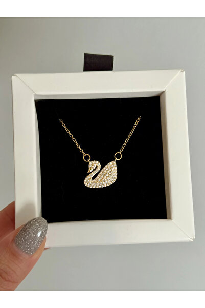 h&b design jewel Çelik Gold Taşlı Kuğu Kolye