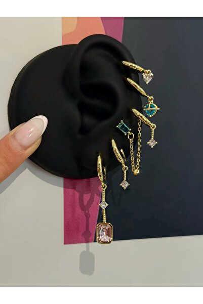 h&b design jewel Baget Taşlı 6 Lı Küpe Seti