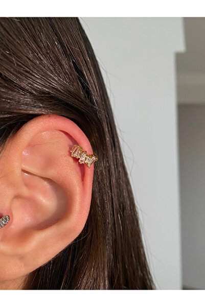 h&b design jewel Şık Taşlı Cerrahi Çelik Gold Baget Piercing, Zarif Takı Seçe...