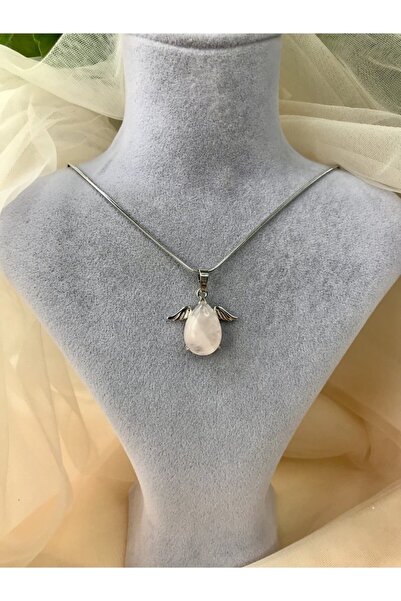 Doğaltaş Masalları Love Stone Pink Quartz Steel Necklace
