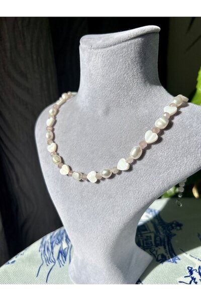 Doğaltaş Masalları Pearl--Pink Quartz Necklace